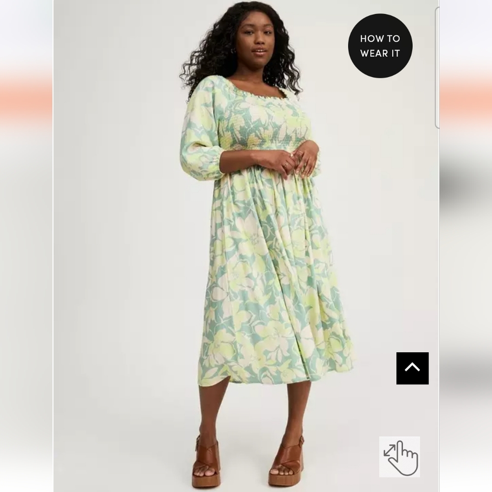 New! Torrid Challis Puff Sleeve Tea Length Floral Dress Size 1 14-16